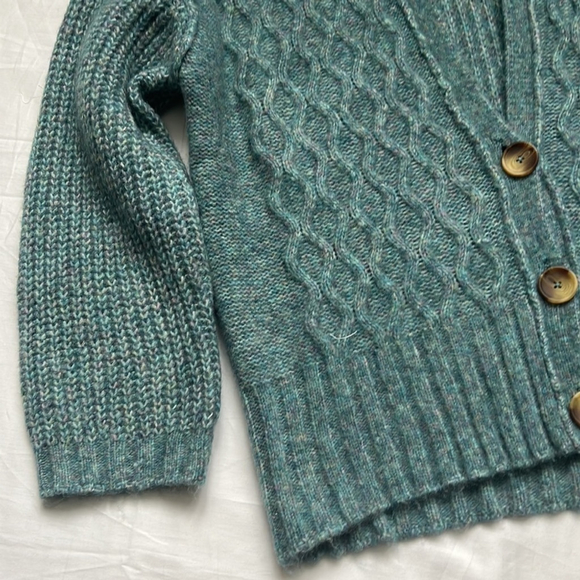 FREE People Molly Teal Multi Cable Knit Oversized Cardigan Sweater - Picture 9 of 13